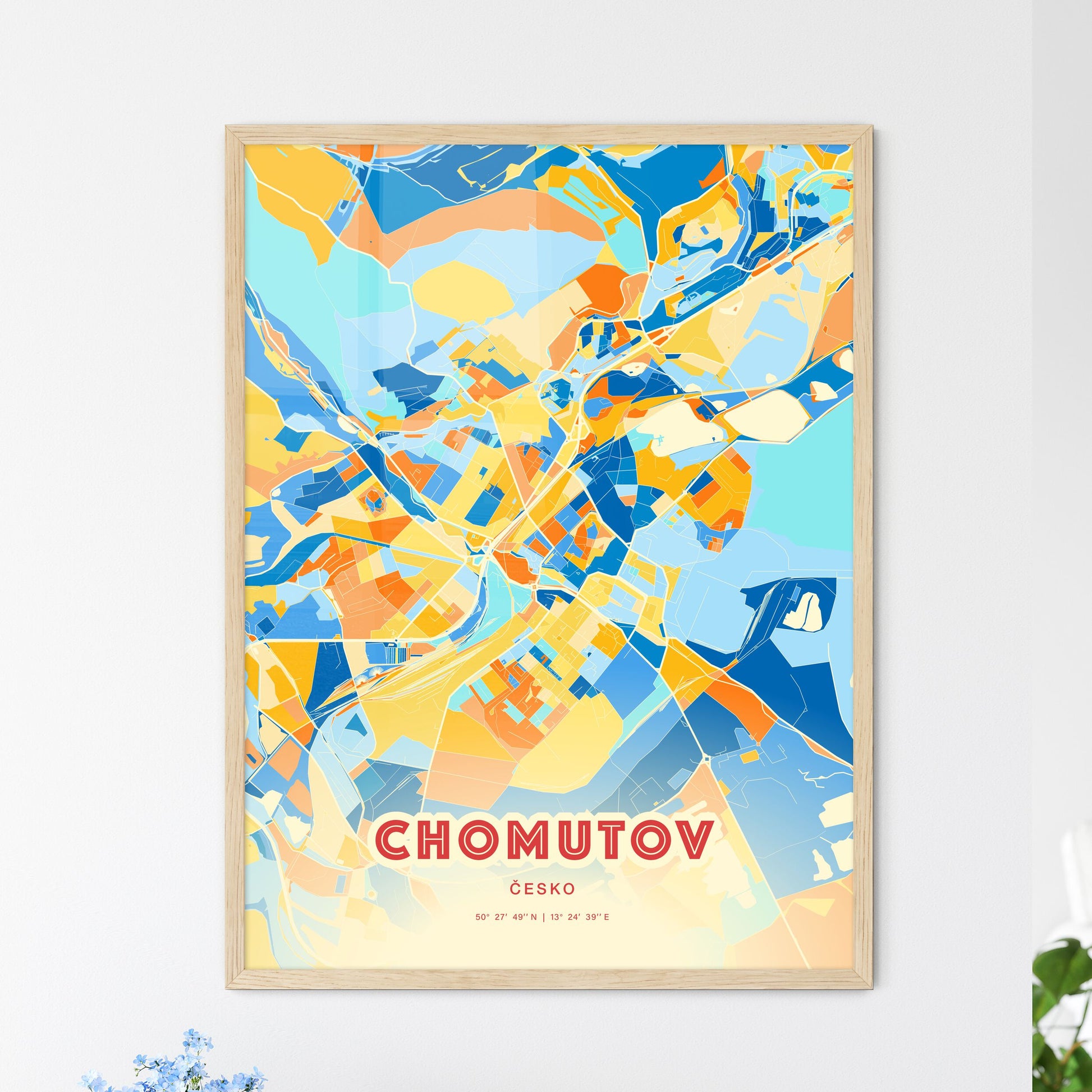 Colorful CHOMUTOV CZECHIA Fine Art Map Blue Orange