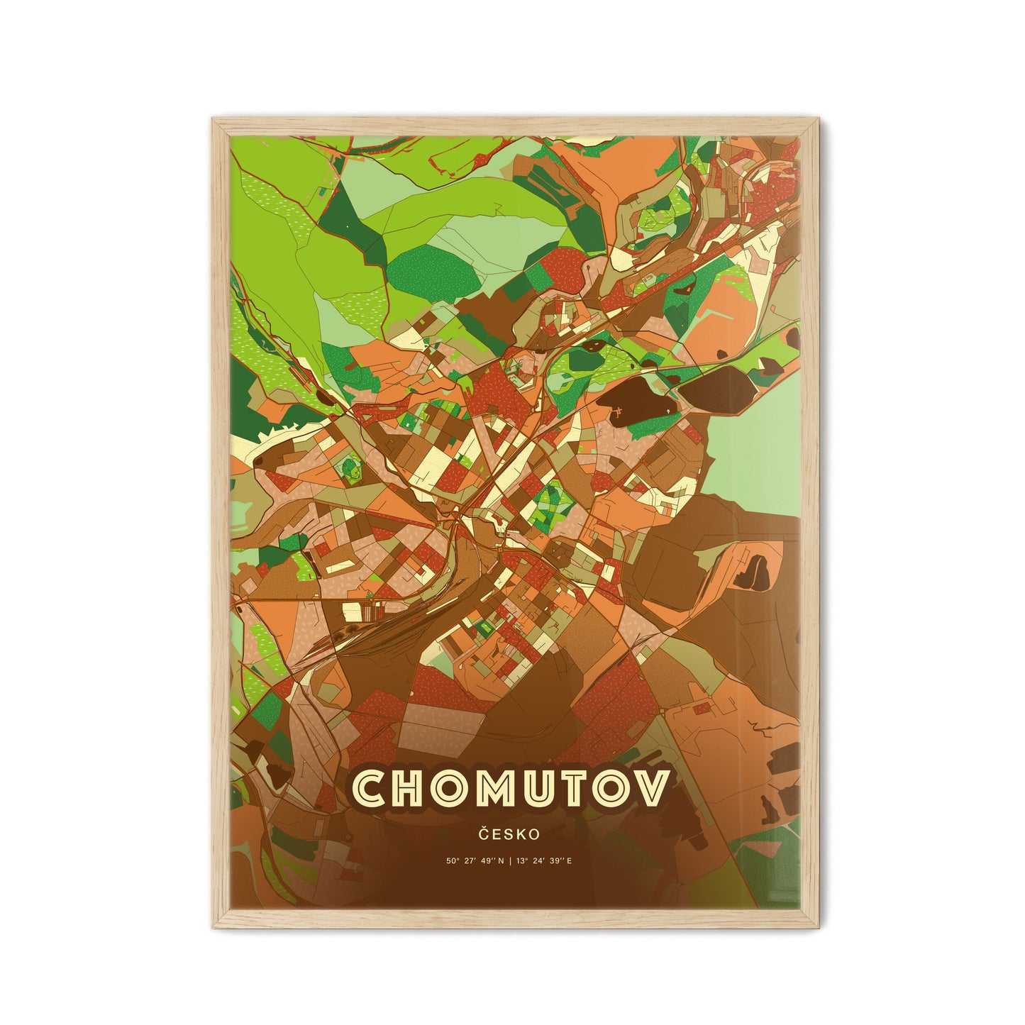 Colorful CHOMUTOV CZECHIA Fine Art Map Farmhouse