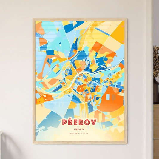 Colorful PŘEROV CZECHIA Fine Art Map Blue Orange