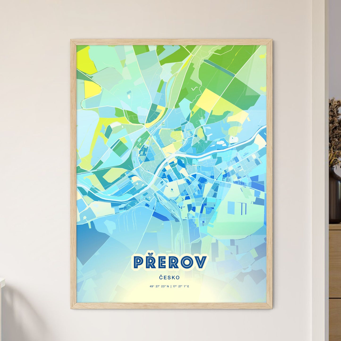 Colorful PŘEROV CZECHIA Fine Art Map Cool Blue