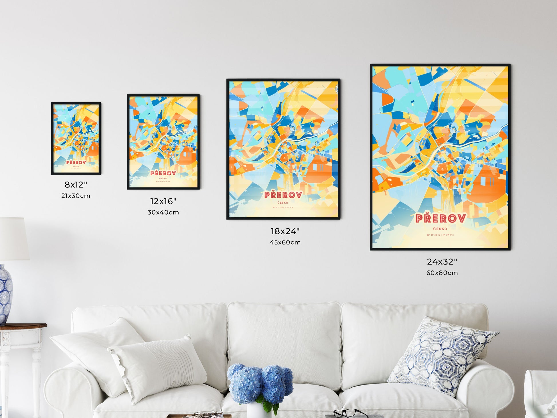 Colorful PŘEROV CZECHIA Fine Art Map Blue Orange