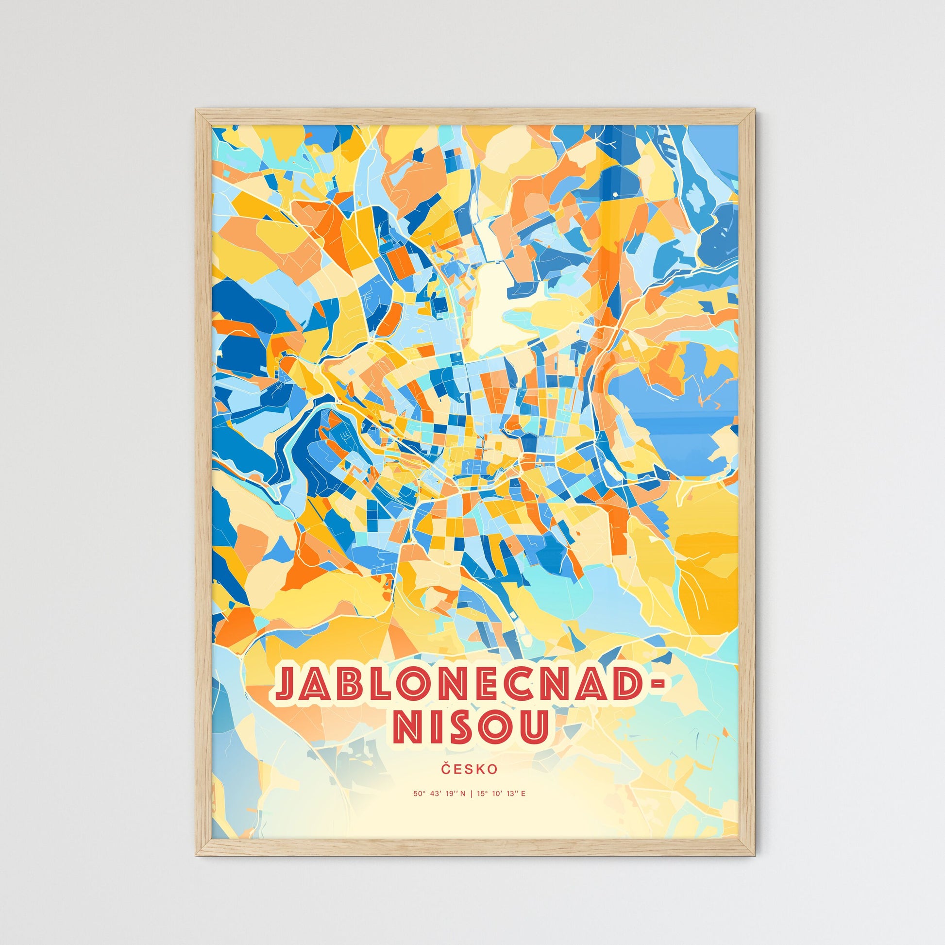 Colorful JABLONEC NAD NISOU CZECHIA Fine Art Map Blue Orange