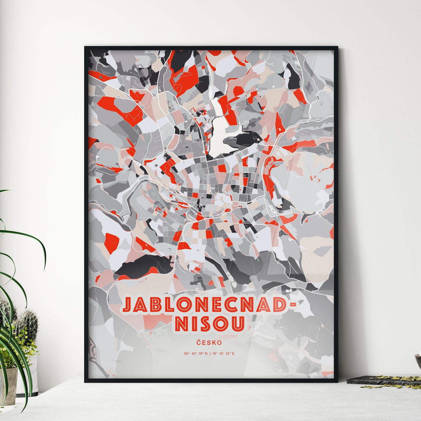 Colorful JABLONEC NAD NISOU CZECHIA Fine Art Map Modern