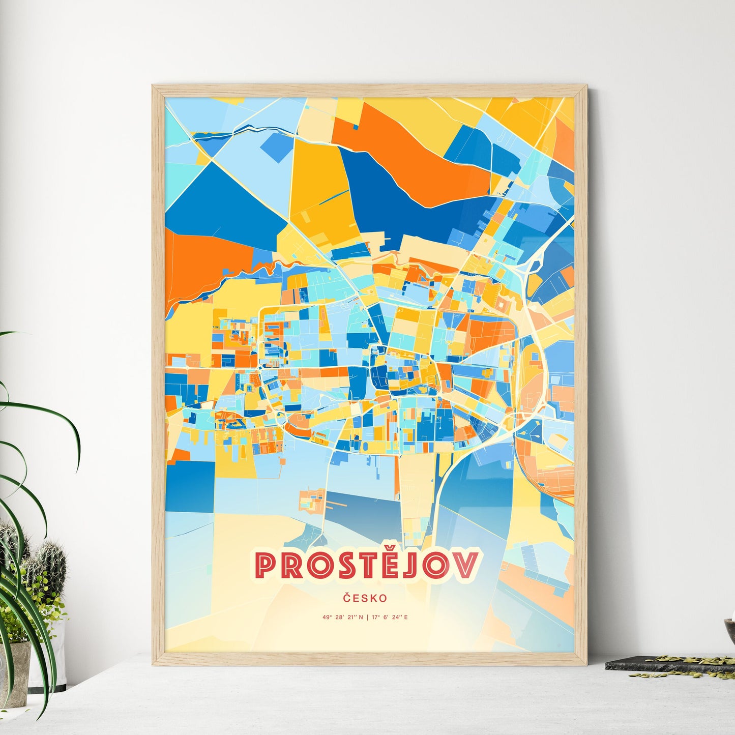 Colorful PROSTĚJOV CZECHIA Fine Art Map Blue Orange