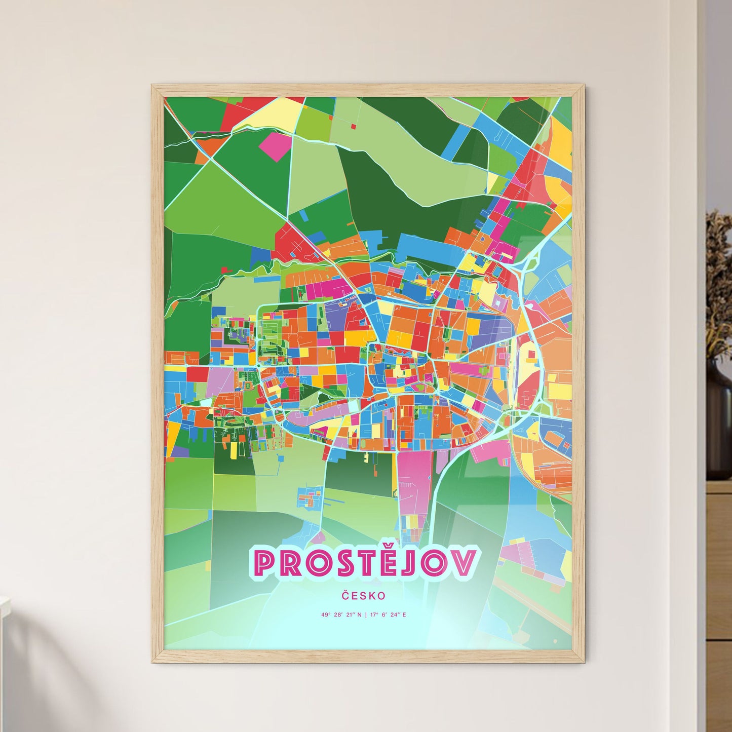 Colorful PROSTĚJOV CZECHIA Fine Art Map Crazy Colors