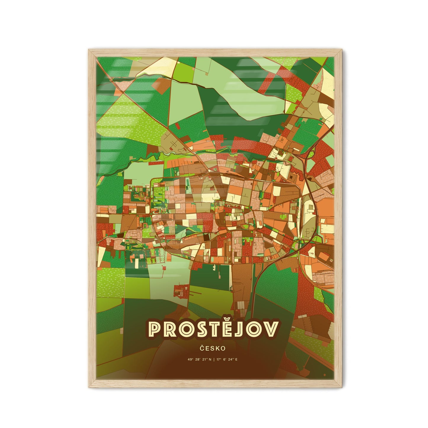 Colorful PROSTĚJOV CZECHIA Fine Art Map Farmhouse