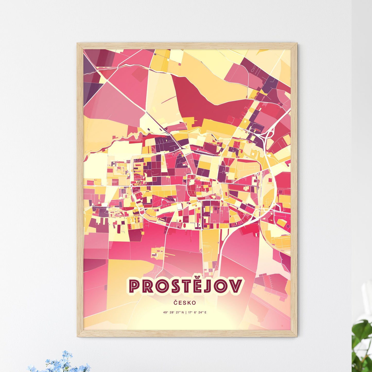 Colorful PROSTĚJOV CZECHIA Fine Art Map Hot Red