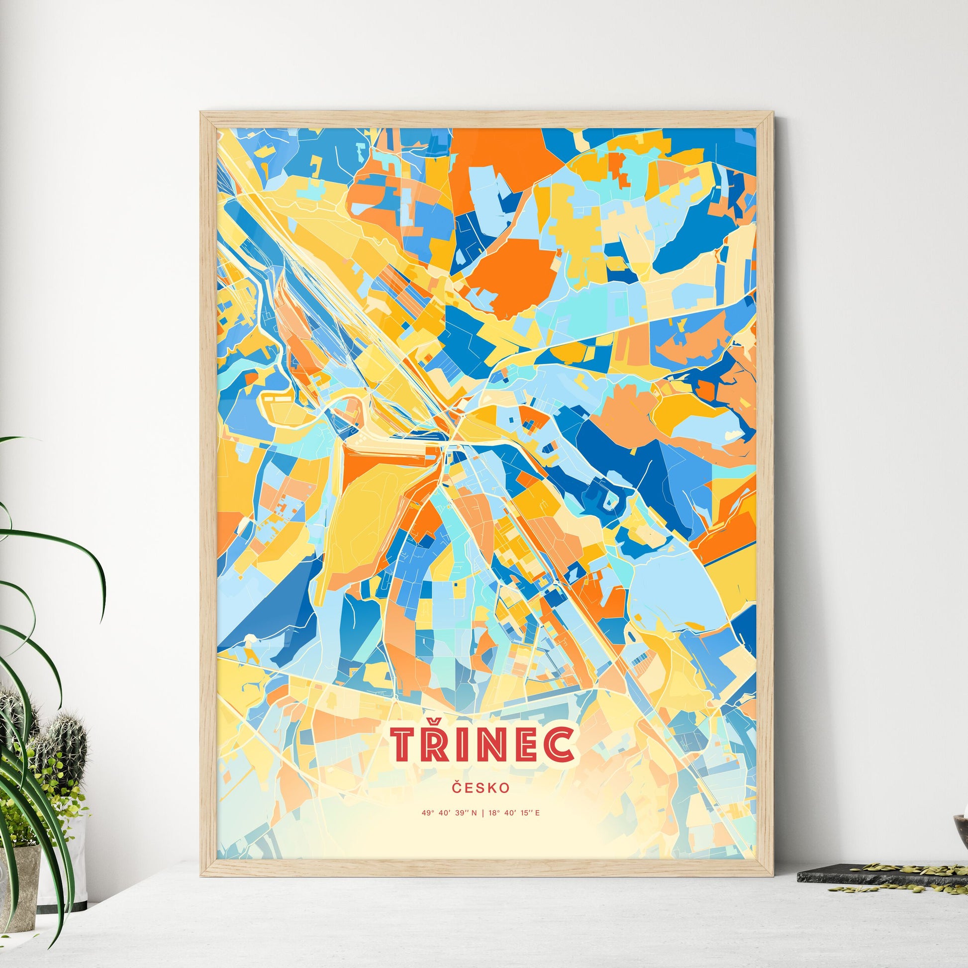 Colorful TŘINEC CZECHIA Fine Art Map Blue Orange