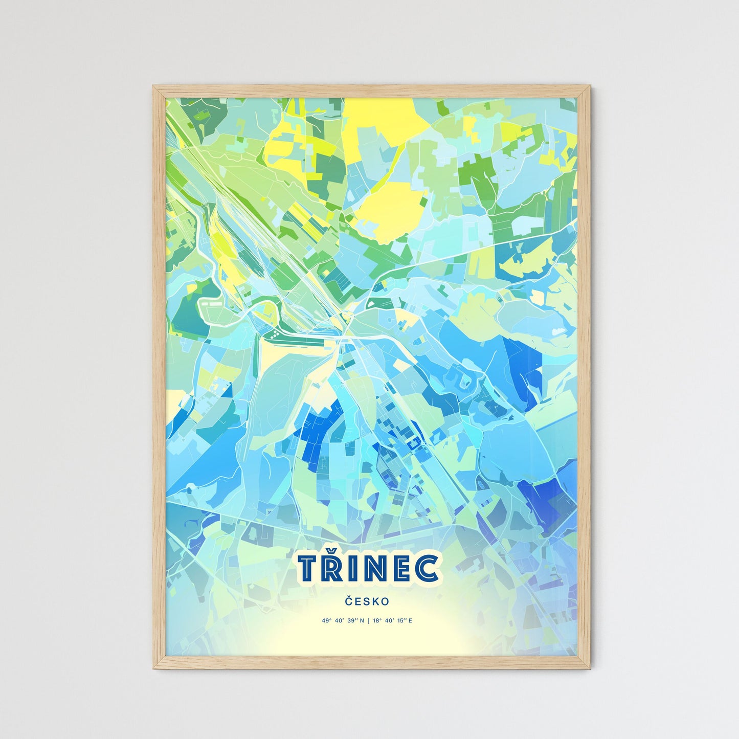 Colorful TŘINEC CZECHIA Fine Art Map Cool Blue