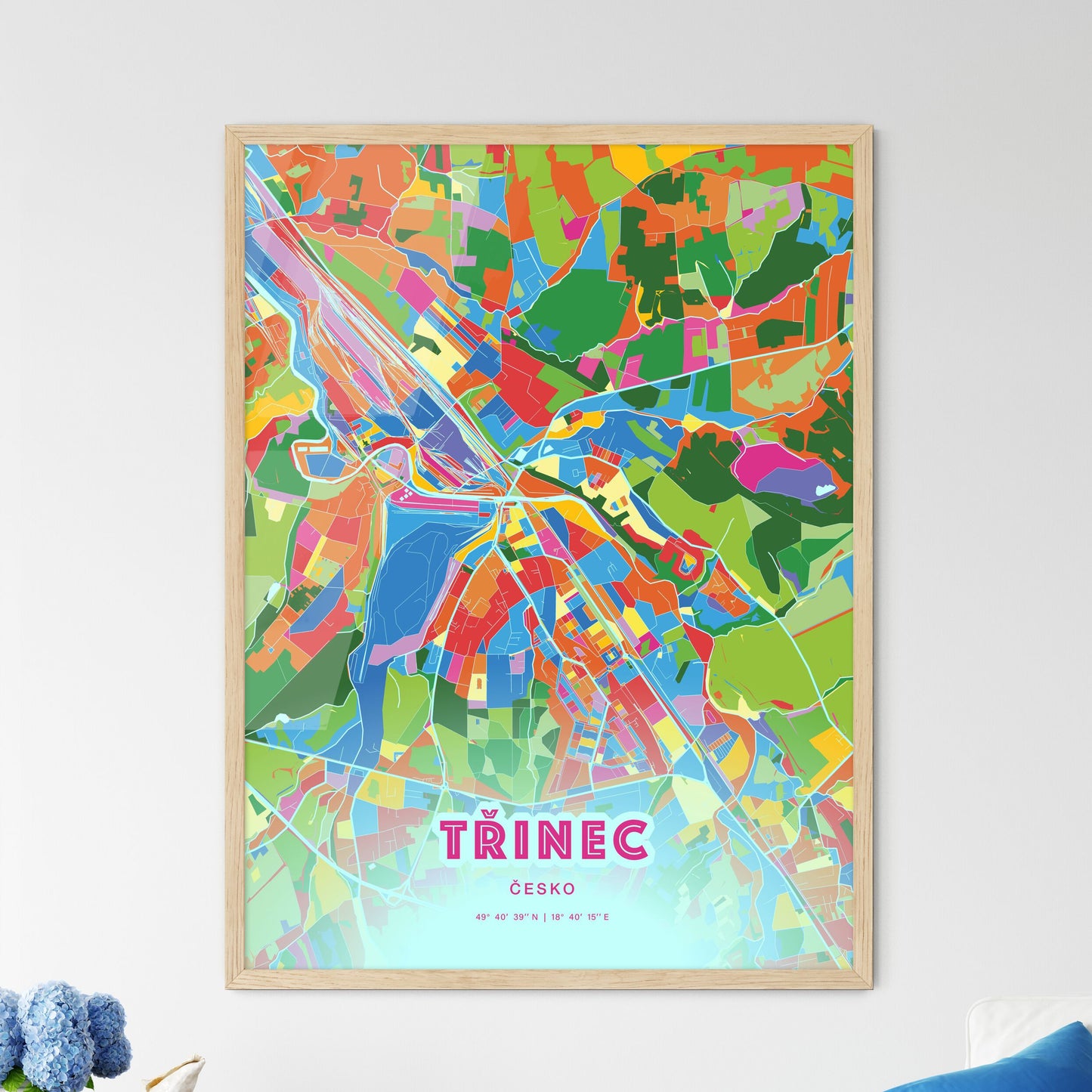 Colorful TŘINEC CZECHIA Fine Art Map Crazy Colors