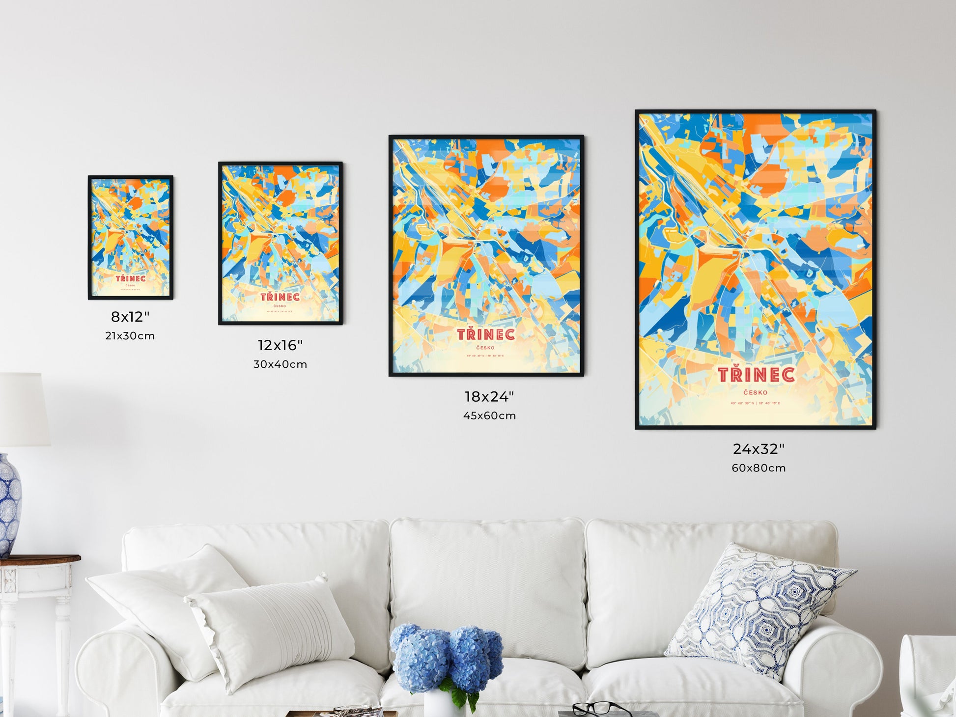 Colorful TŘINEC CZECHIA Fine Art Map Blue Orange