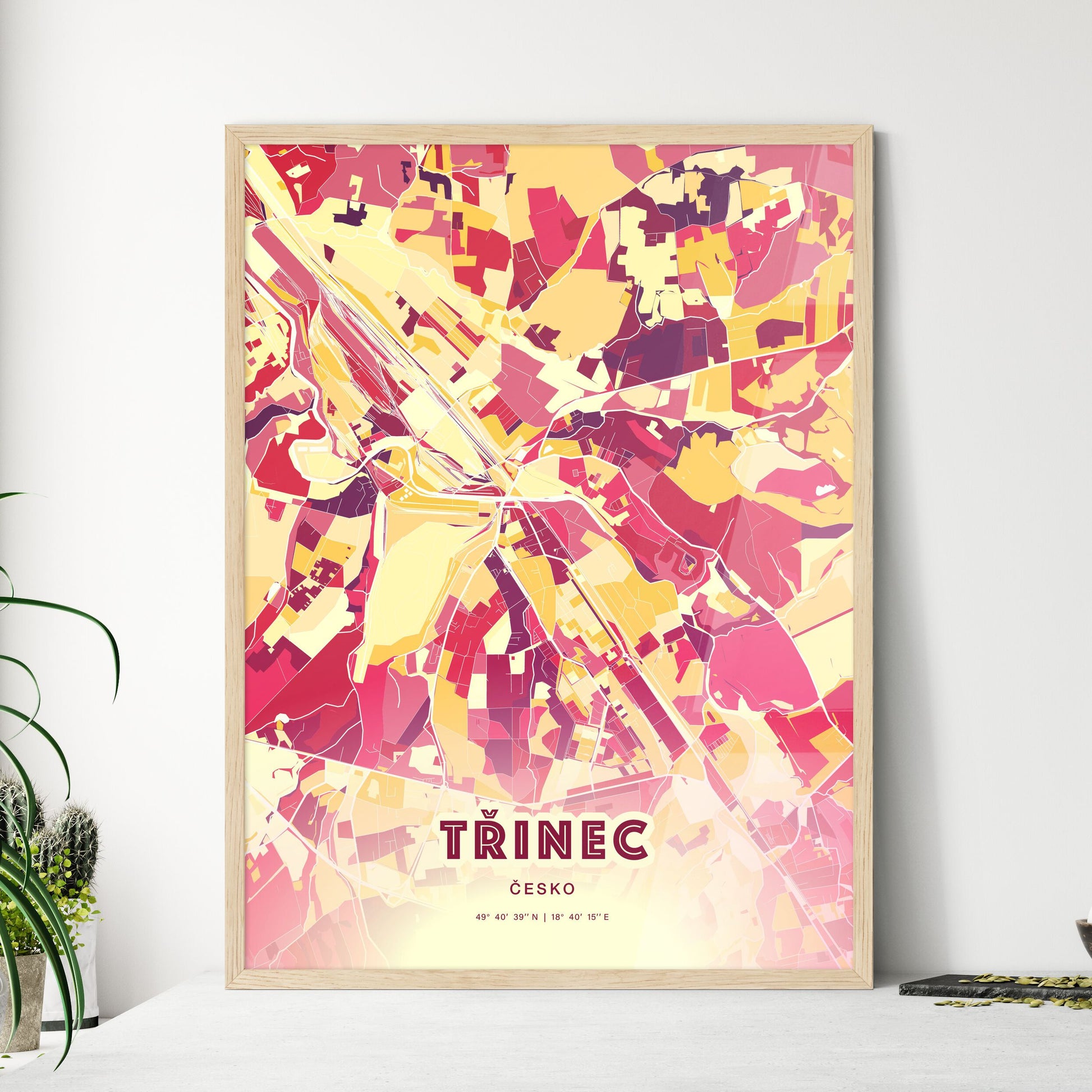 Colorful TŘINEC CZECHIA Fine Art Map Hot Red