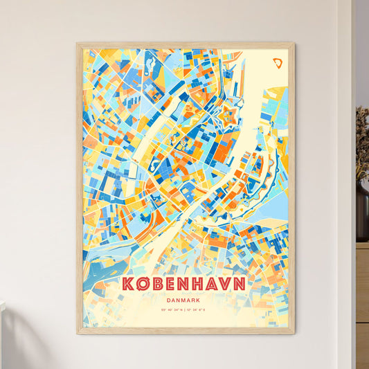 Colorful Copenhagen Denmark Fine Art Map Blue Orange