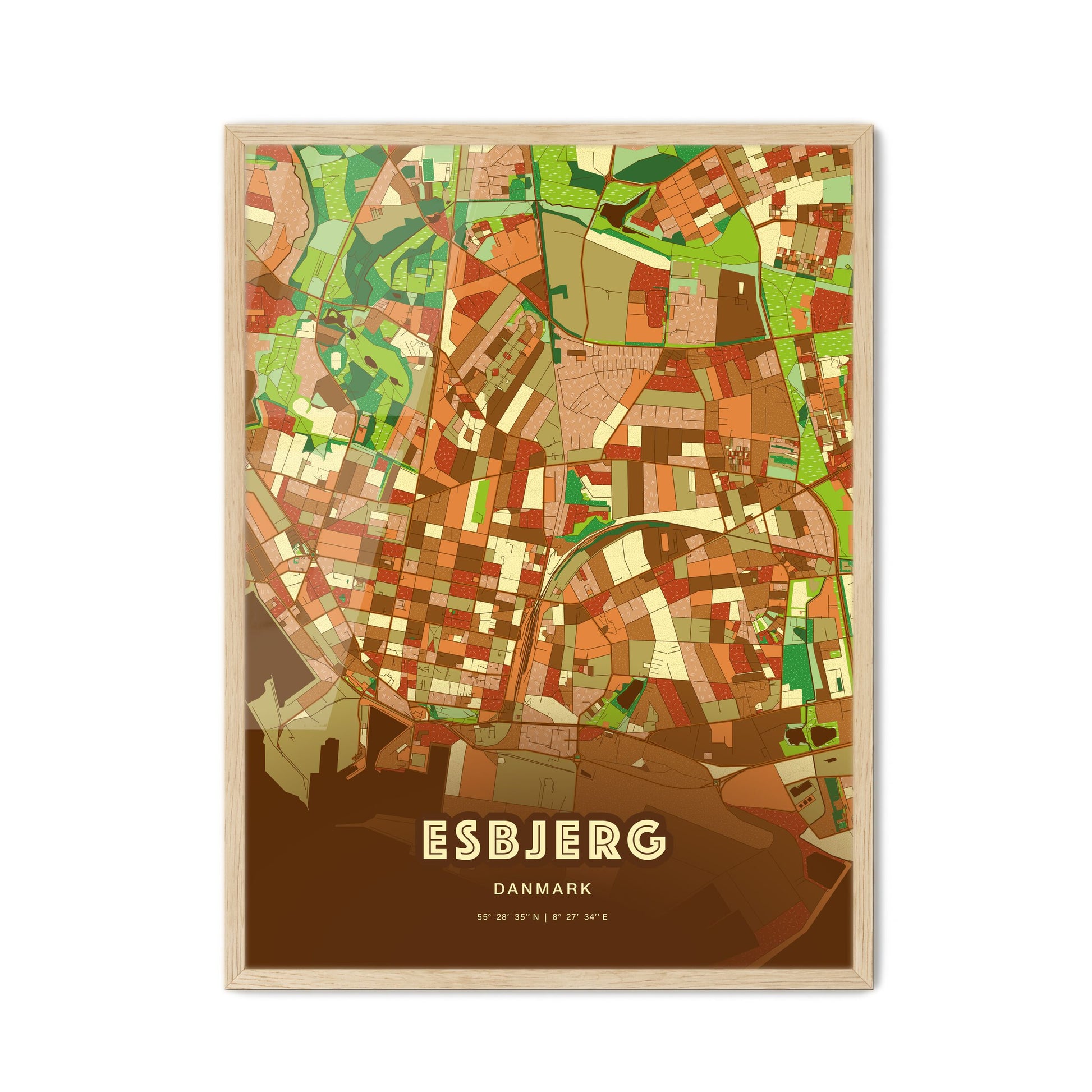 Colorful ESBJERG DENMARK Fine Art Map Farmhouse