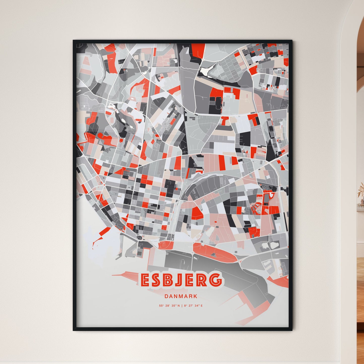 Colorful ESBJERG DENMARK Fine Art Map Modern