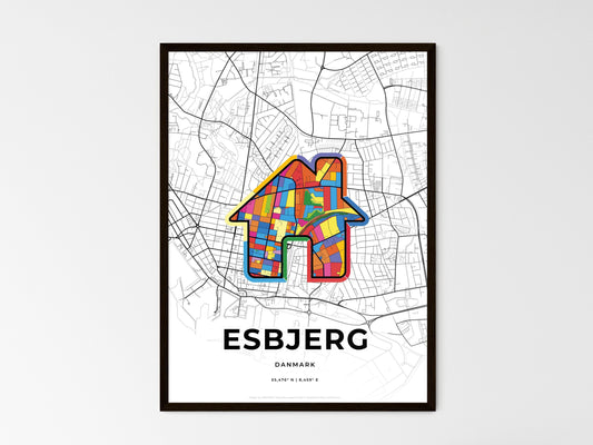 Esbjerg Denmark wedding art map with home icon
