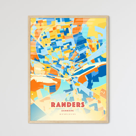 Colorful RANDERS DENMARK Fine Art Map Blue Orange