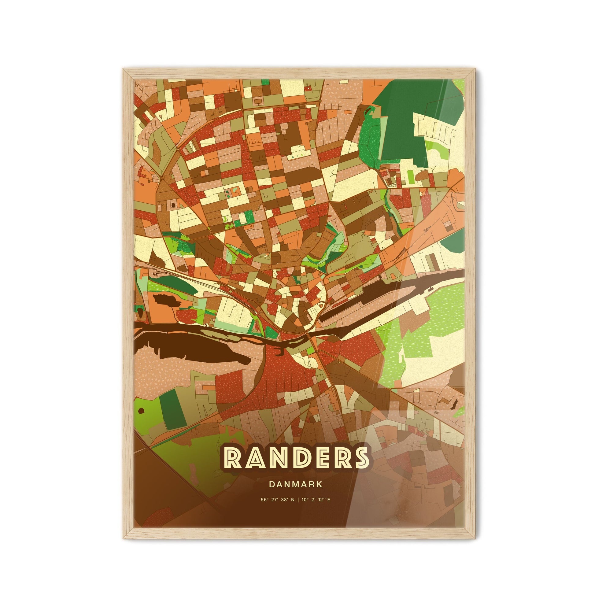 Colorful RANDERS DENMARK Fine Art Map Farmhouse