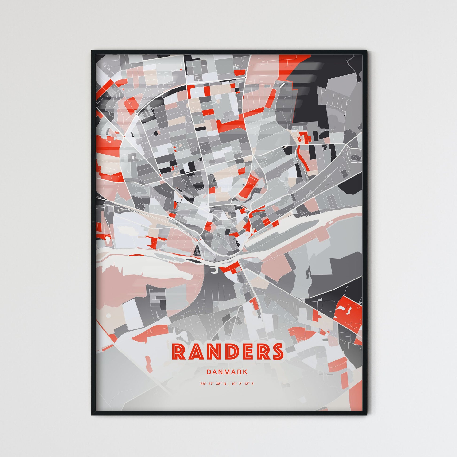 Colorful RANDERS DENMARK Fine Art Map Modern