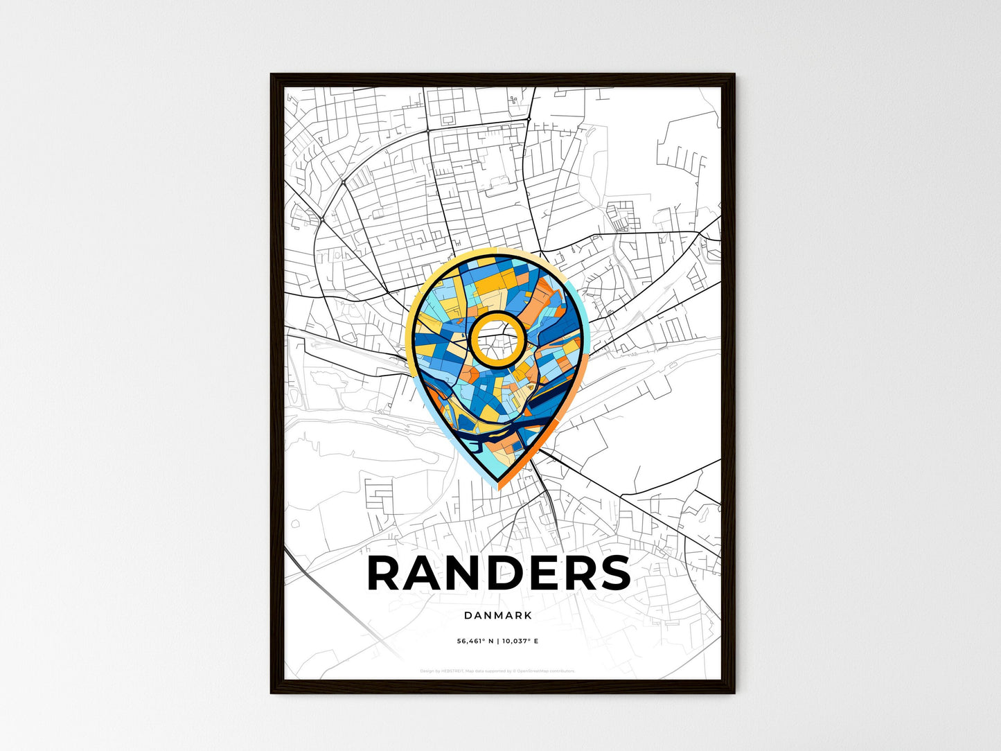 Randers Denmark wedding art map with pointer icon