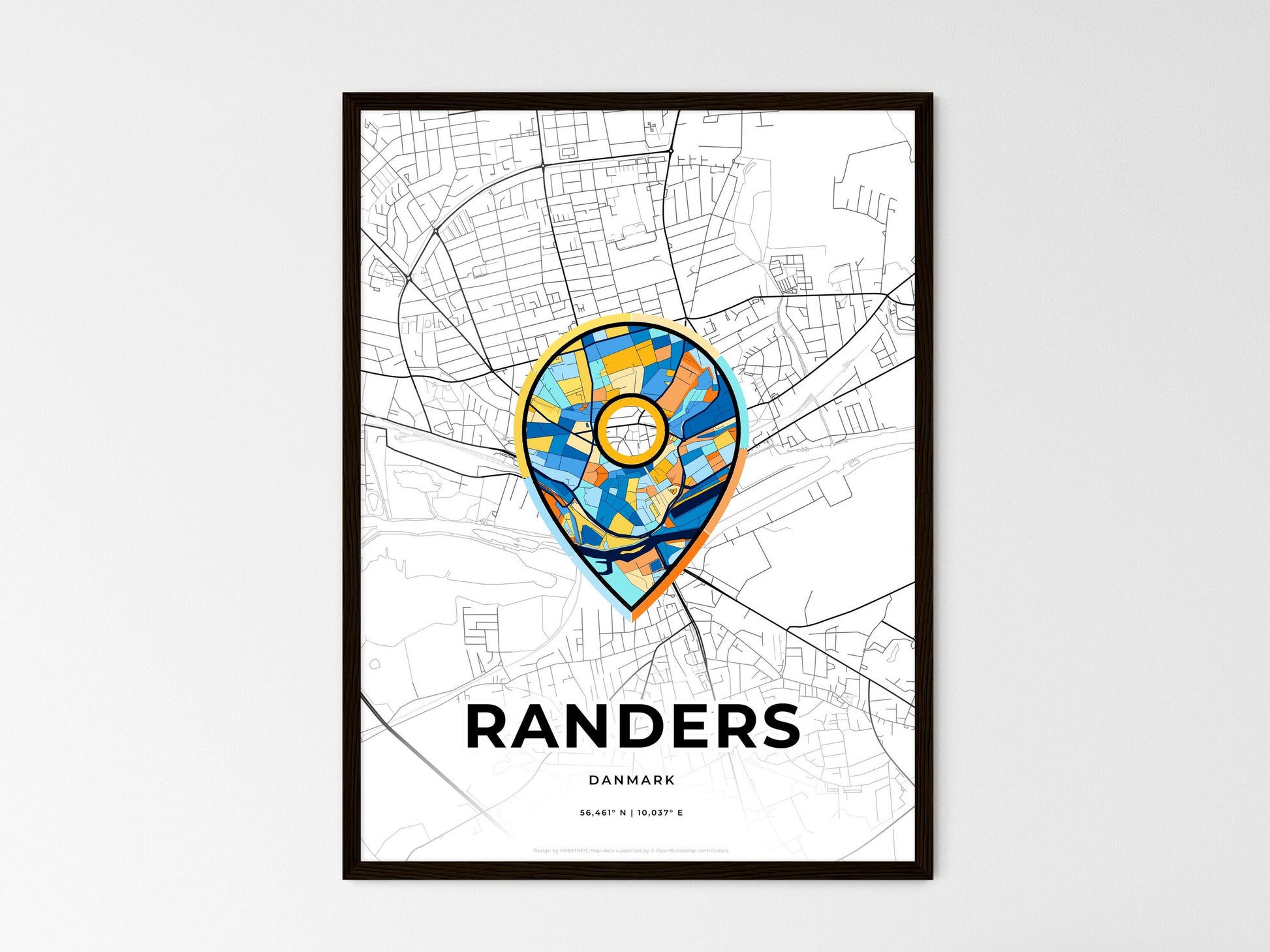 Randers Denmark wedding art map with pointer icon