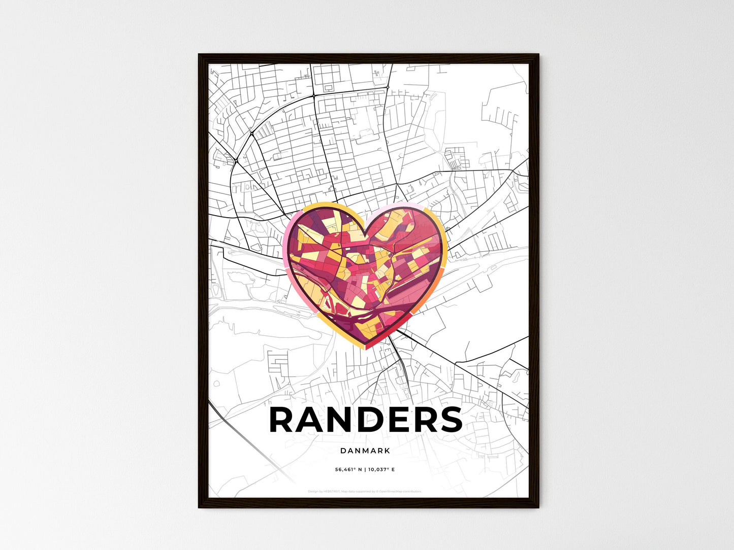 Randers Denmark wedding art map with heart icon
