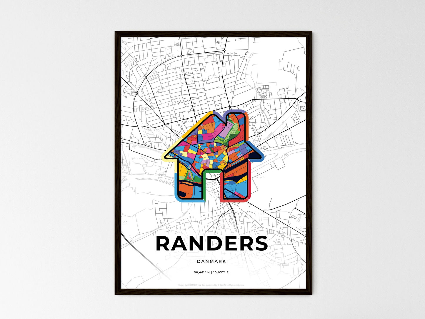 Randers Denmark wedding art map with home icon
