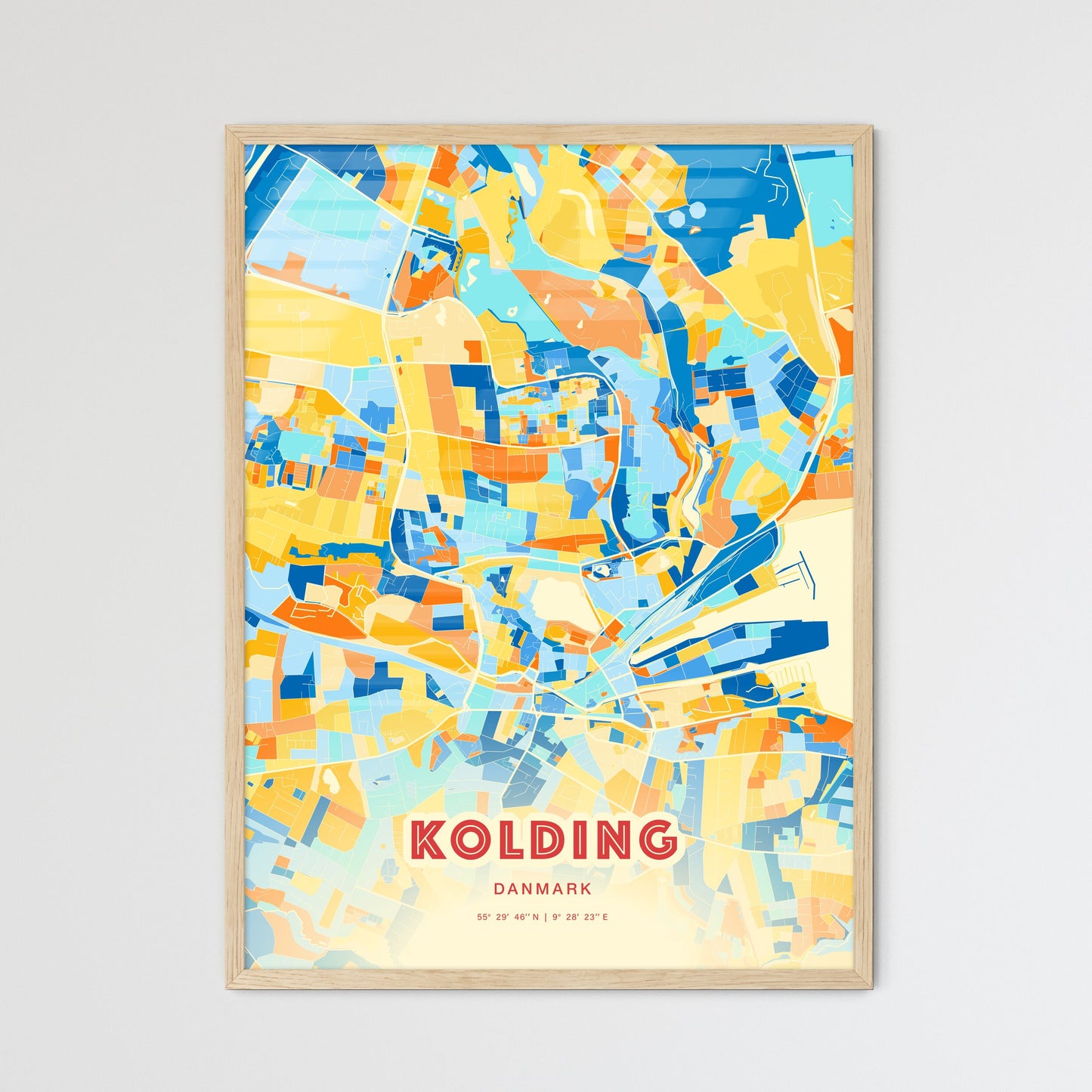 Colorful KOLDING DENMARK Fine Art Map Blue Orange