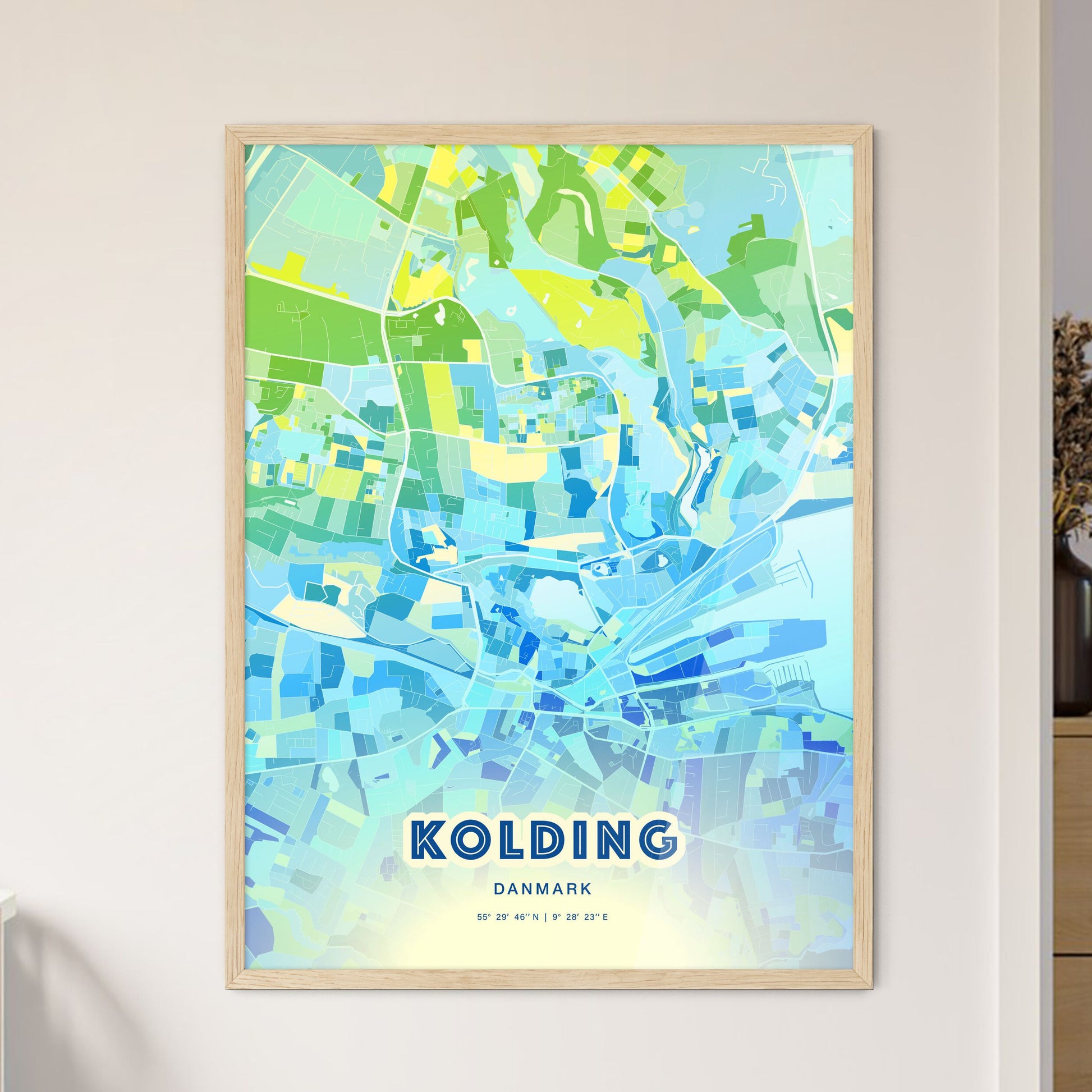 Colorful KOLDING DENMARK Fine Art Map Cool Blue