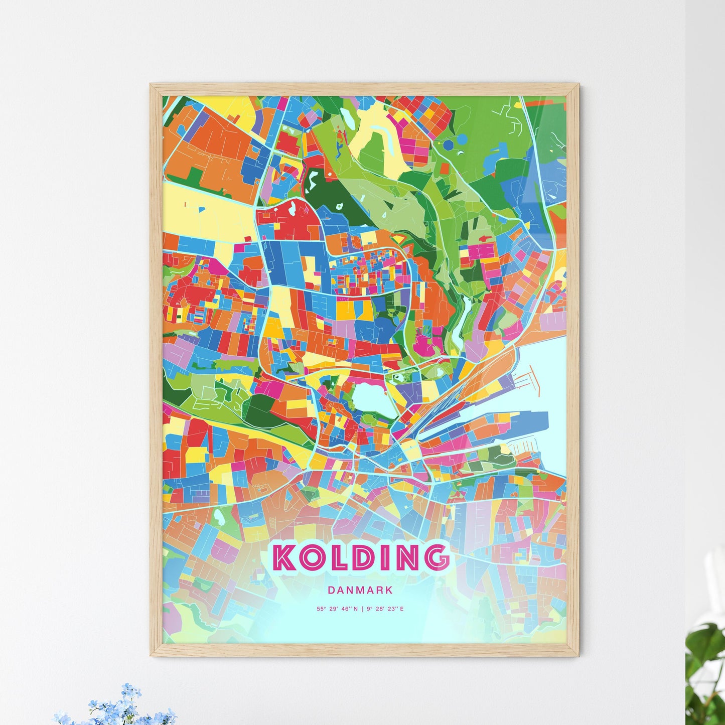 Colorful KOLDING DENMARK Fine Art Map Crazy Colors