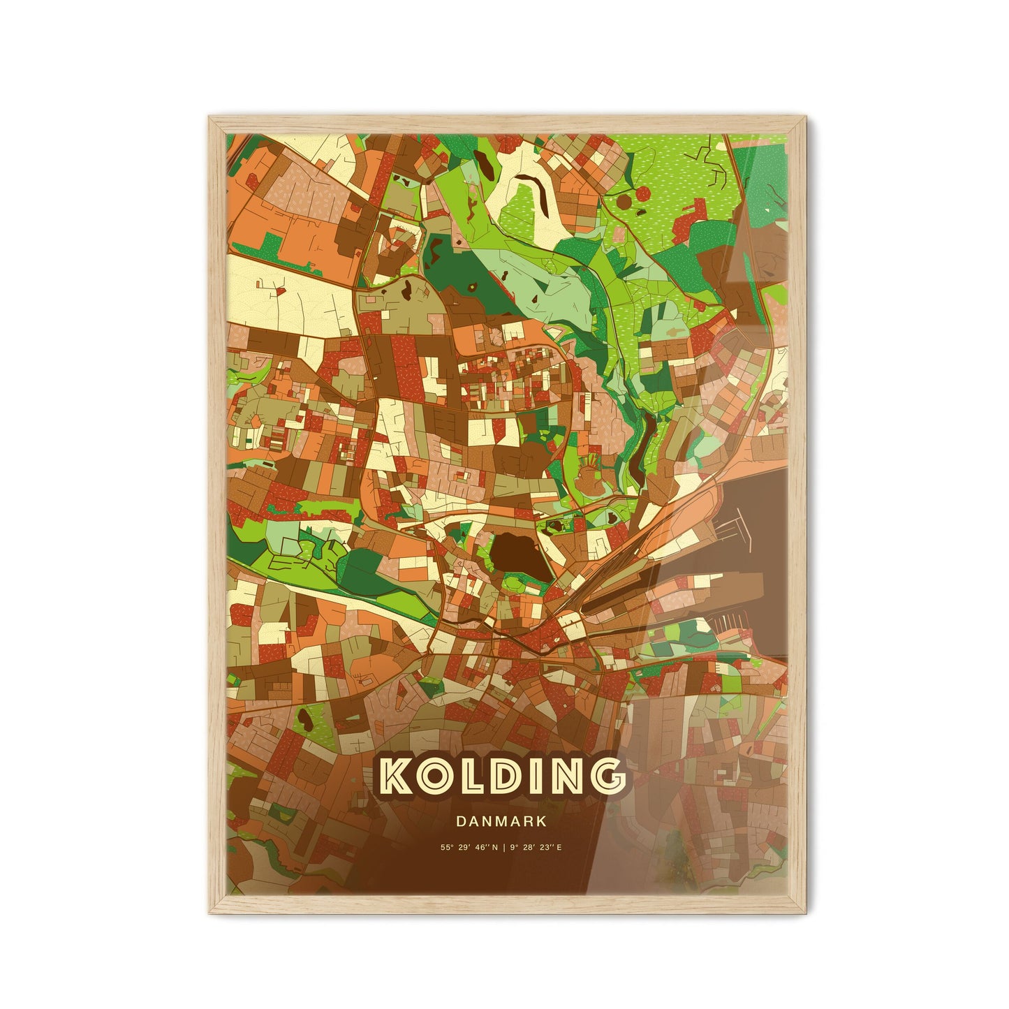 Colorful KOLDING DENMARK Fine Art Map Farmhouse