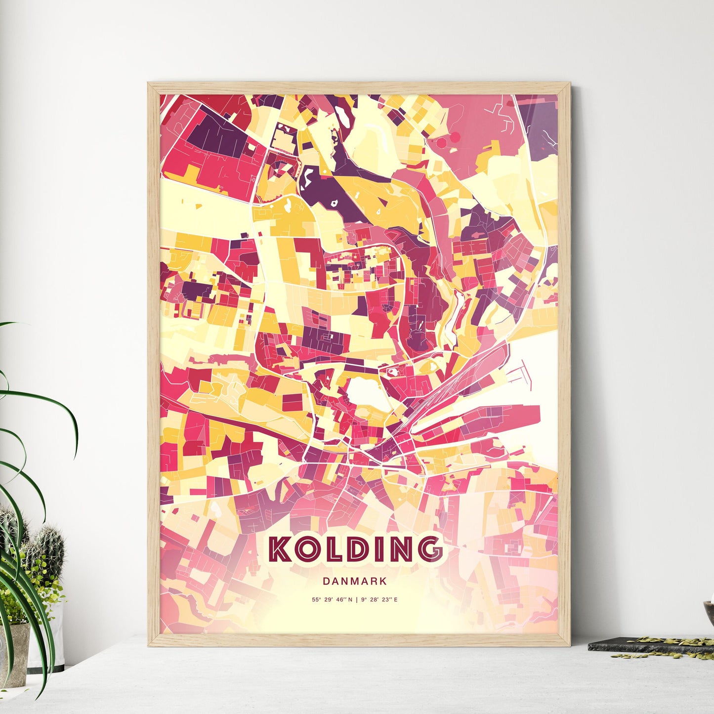 Colorful KOLDING DENMARK Fine Art Map Hot Red