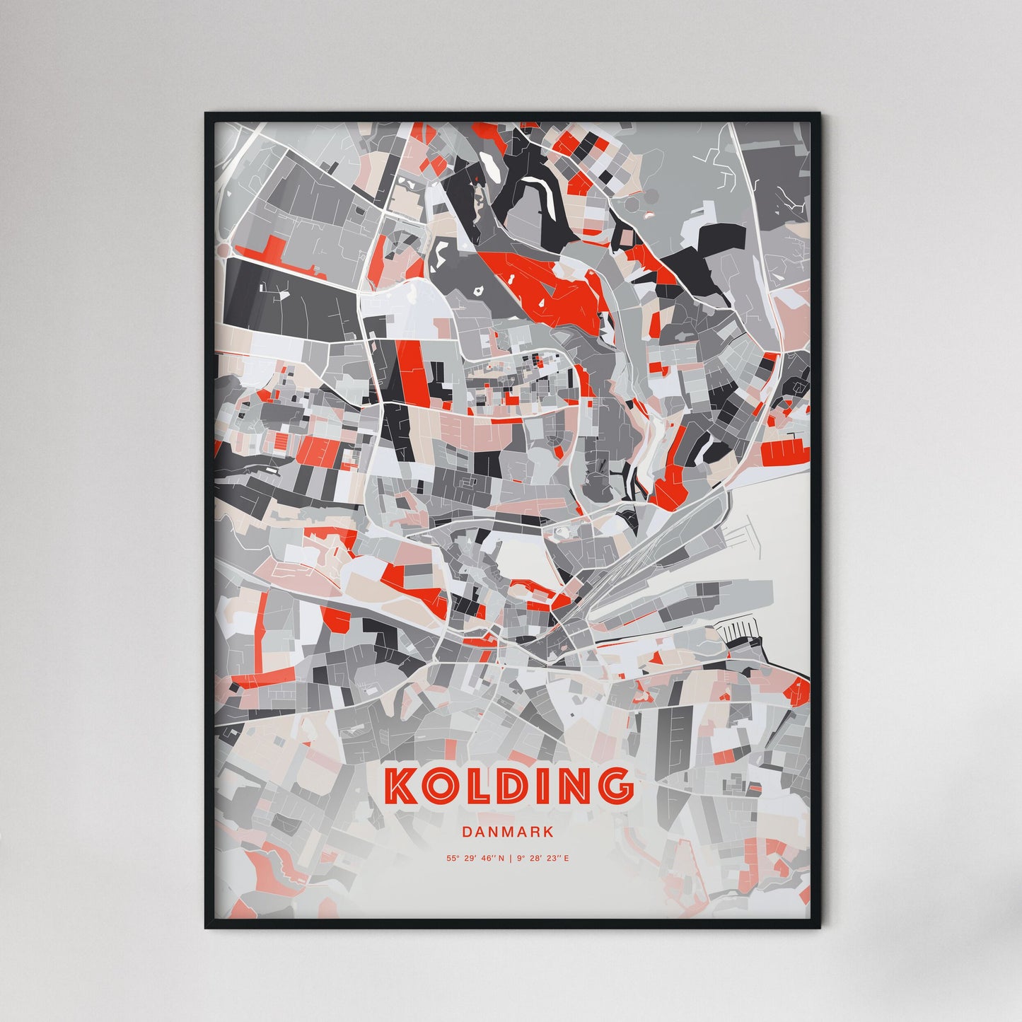 Colorful KOLDING DENMARK Fine Art Map Modern