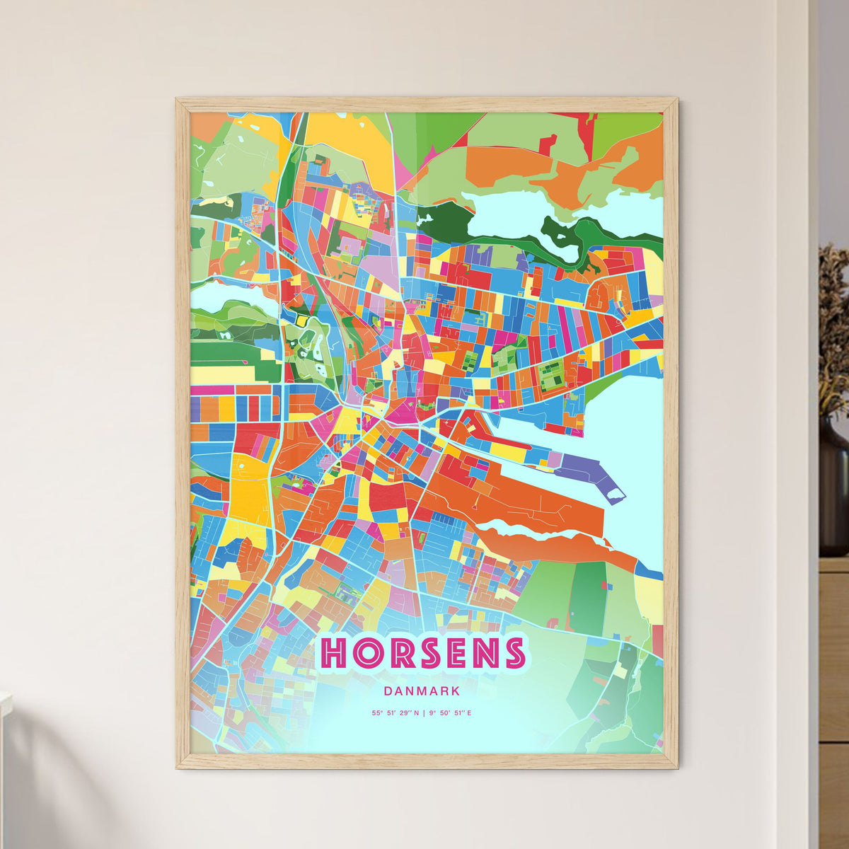 Colorful HORSENS DENMARK Fine Art Map Crazy Colors