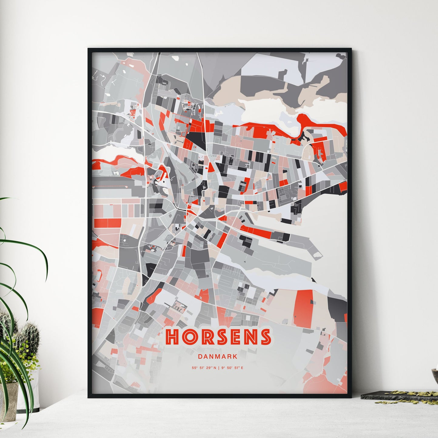 Colorful HORSENS DENMARK Fine Art Map Modern