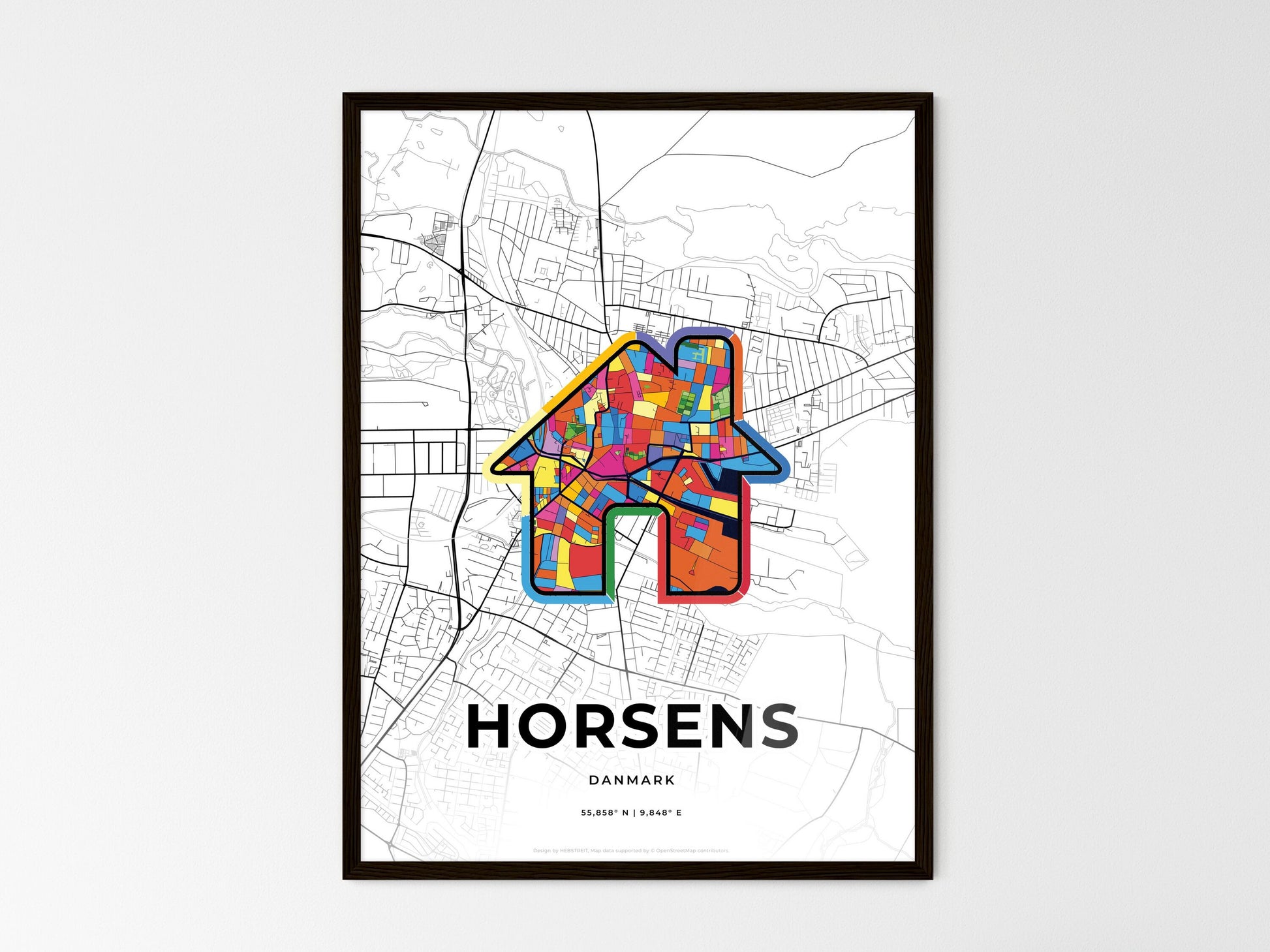 Horsens Denmark wedding art map with home icon
