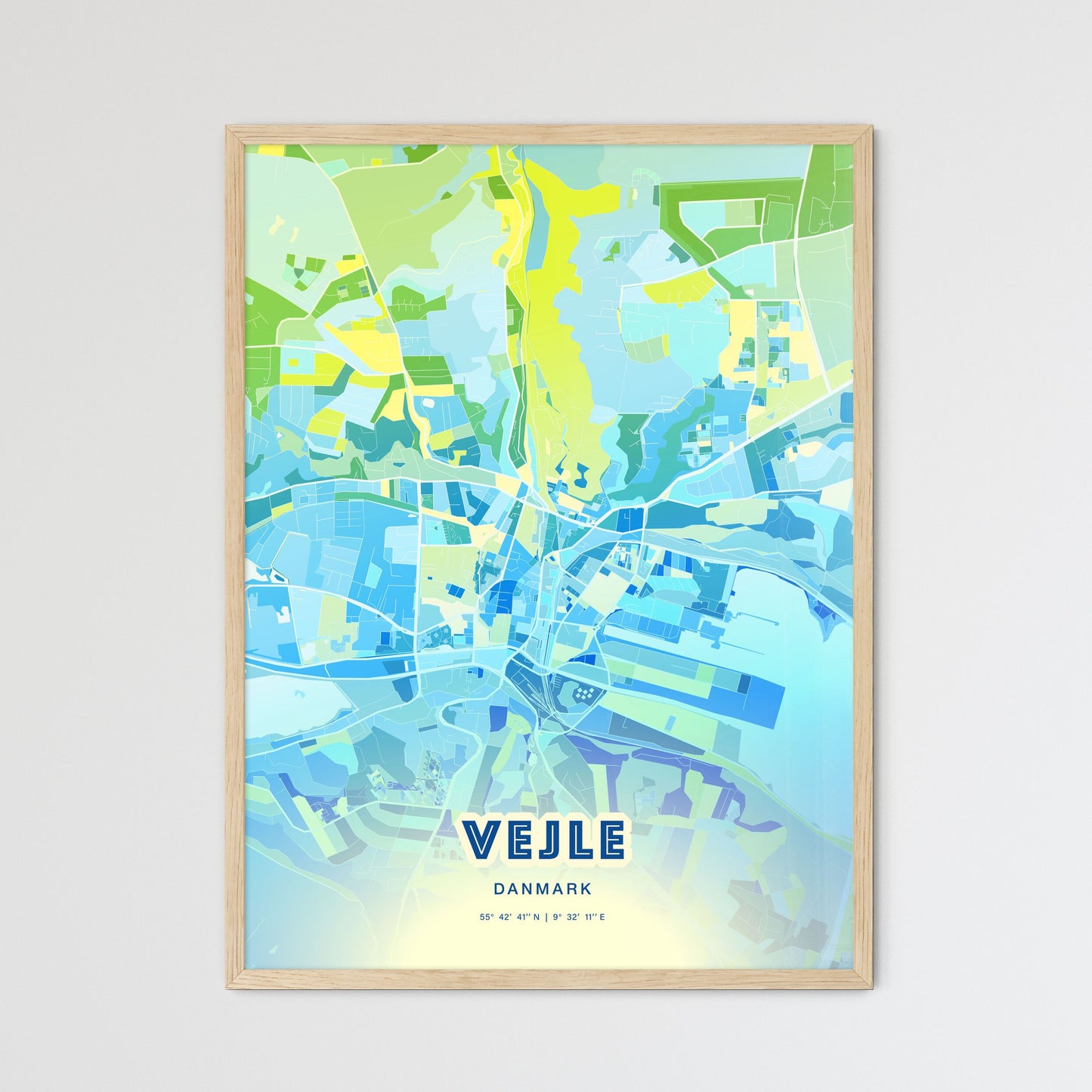 Colorful VEJLE DENMARK Fine Art Map Cool Blue