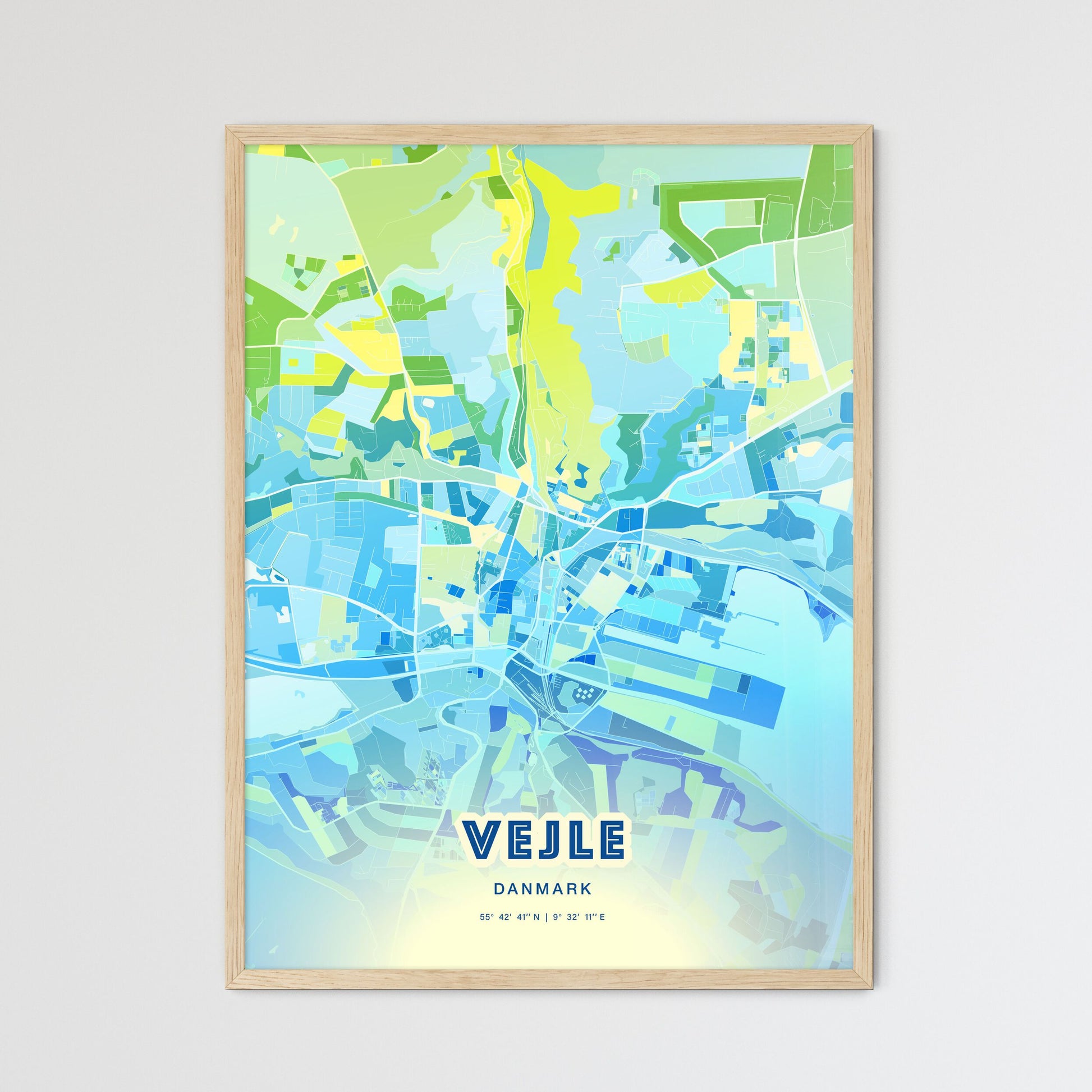 Colorful VEJLE DENMARK Fine Art Map Cool Blue