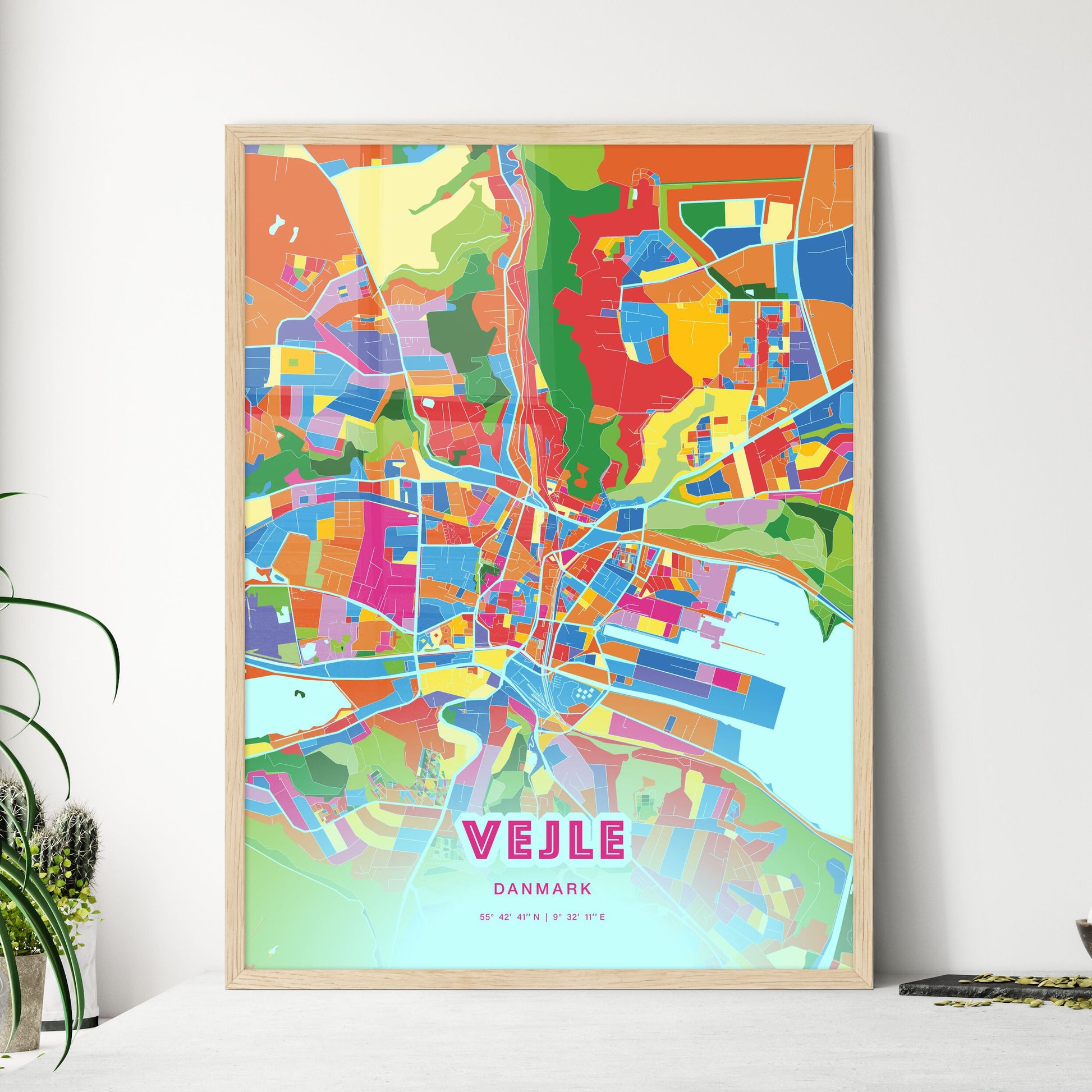 Colorful VEJLE DENMARK Fine Art Map Crazy Colors