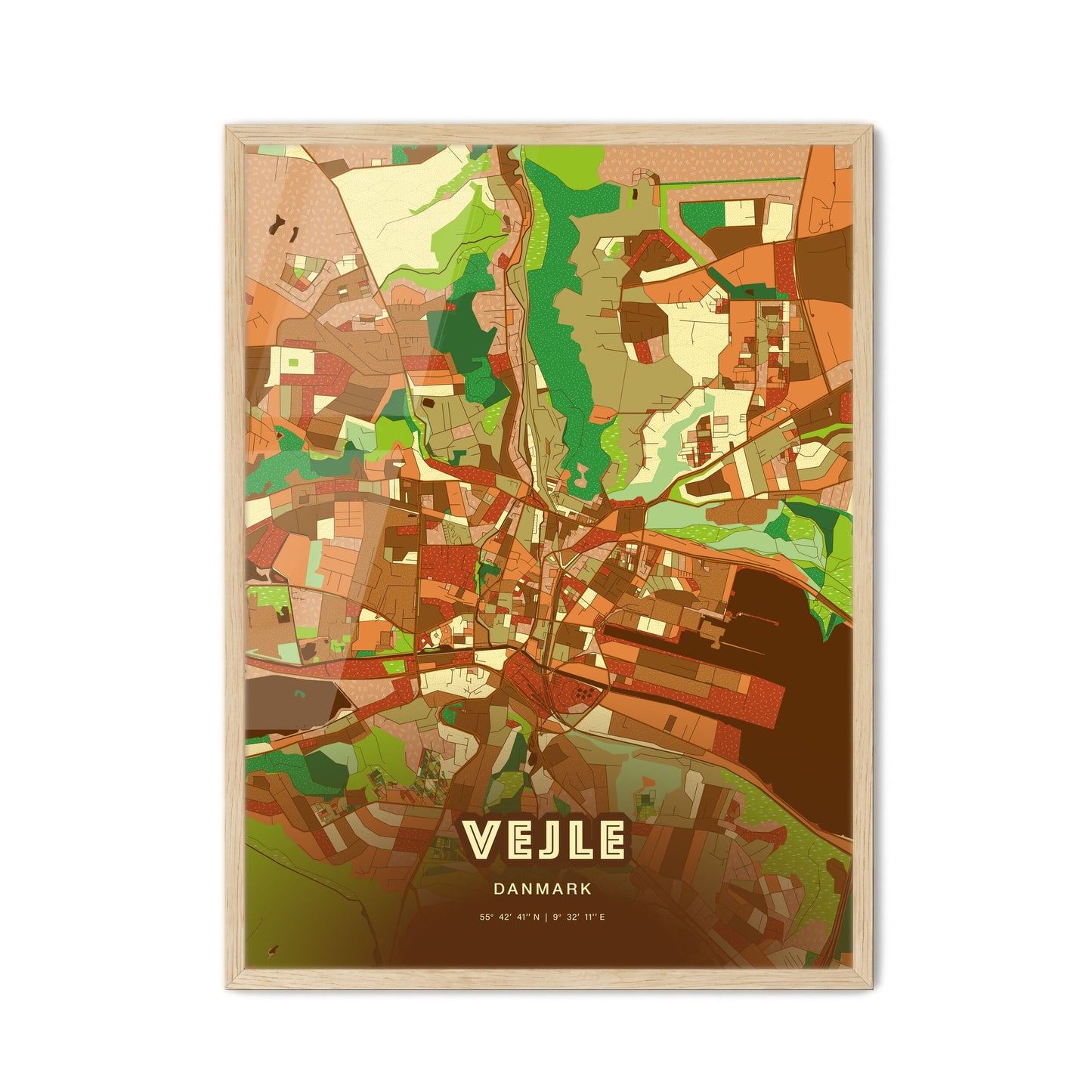 Colorful VEJLE DENMARK Fine Art Map Farmhouse