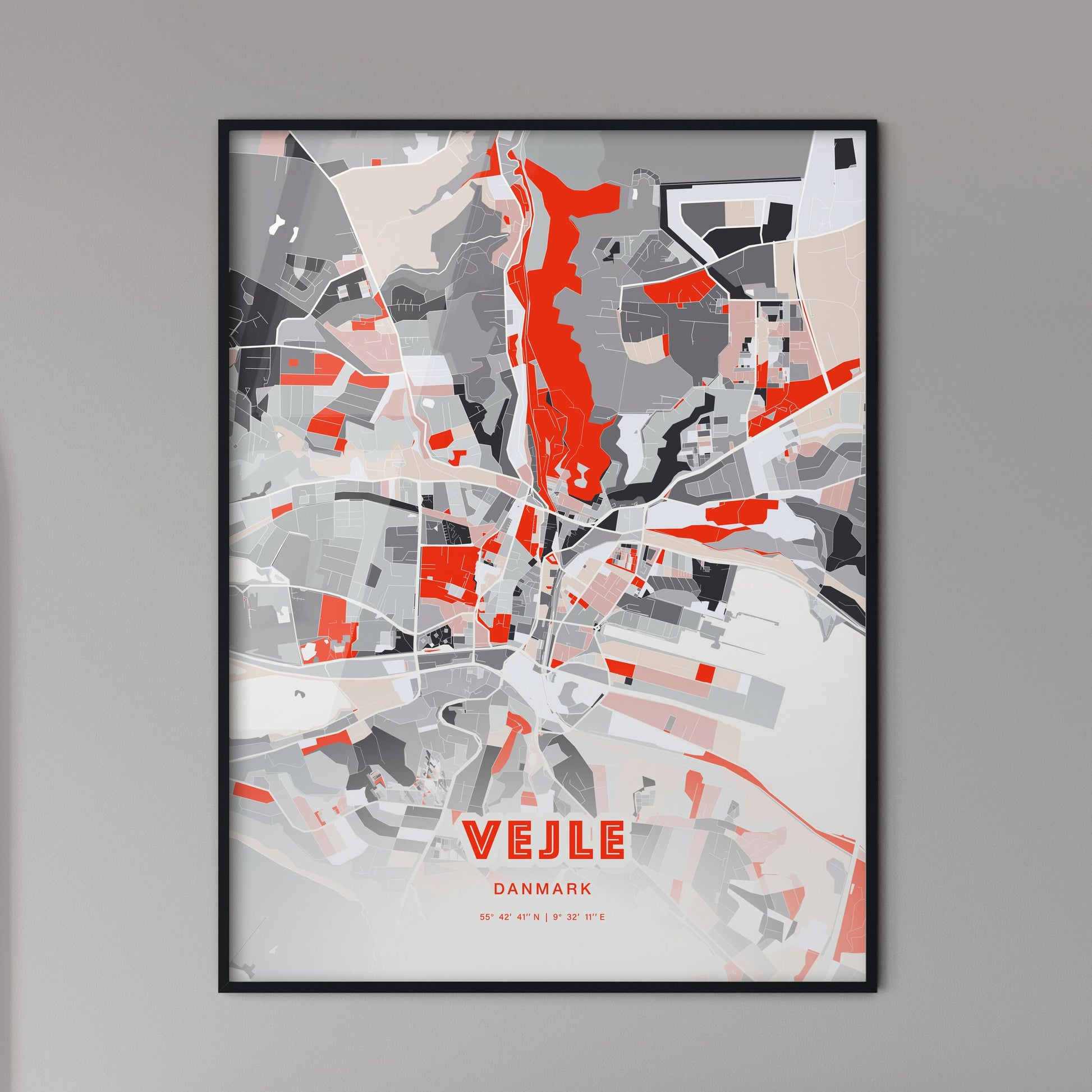 Colorful VEJLE DENMARK Fine Art Map Modern