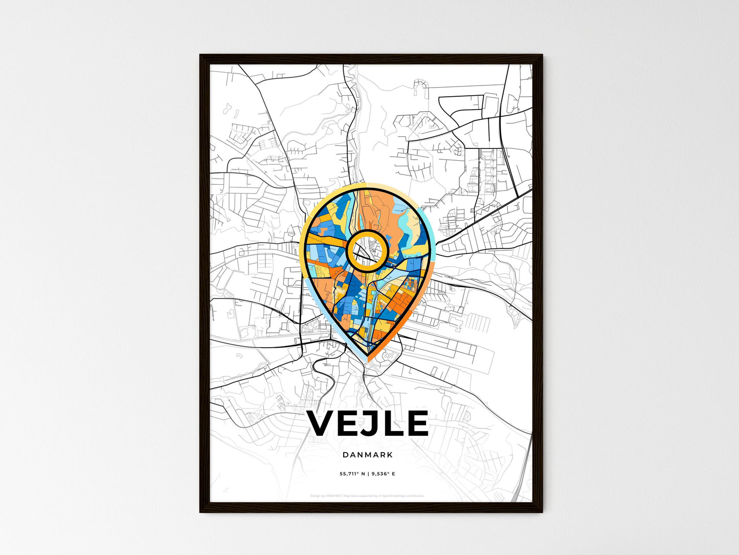 Vejle Denmark wedding art map with pointer icon