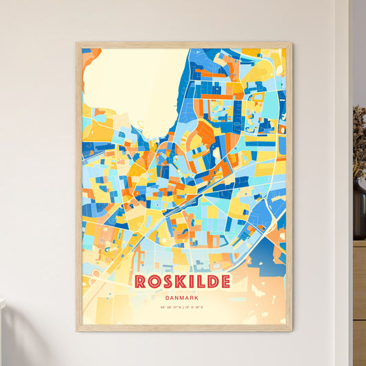 Colorful Roskilde Denmark Fine Art Map Blue Orange