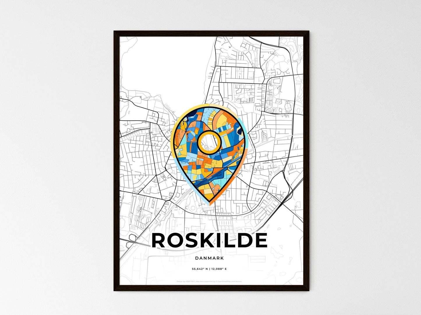 Roskilde Denmark wedding art map with pointer icon