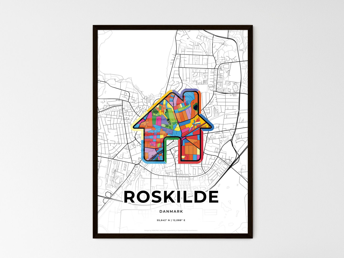 Roskilde Denmark wedding art map with home icon