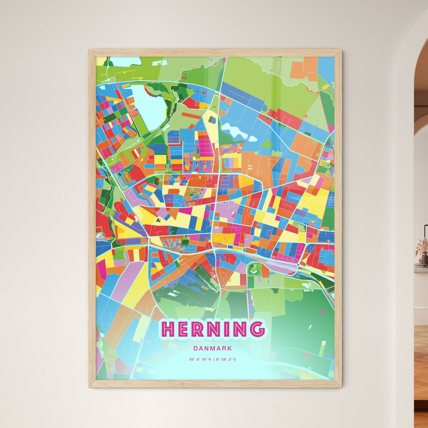 Colorful HERNING DENMARK Fine Art Map Crazy Colors