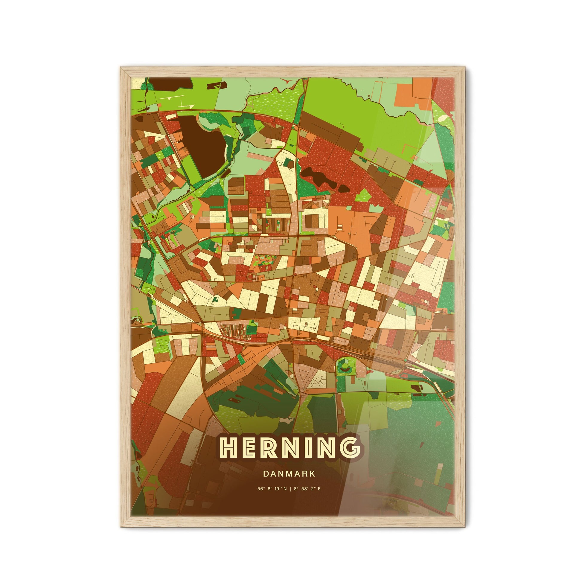 Colorful HERNING DENMARK Fine Art Map Farmhouse