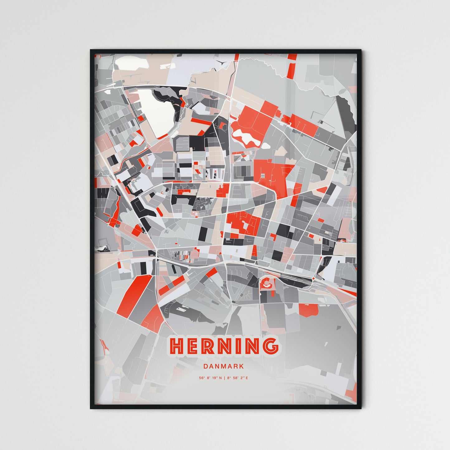 Colorful HERNING DENMARK Fine Art Map Modern