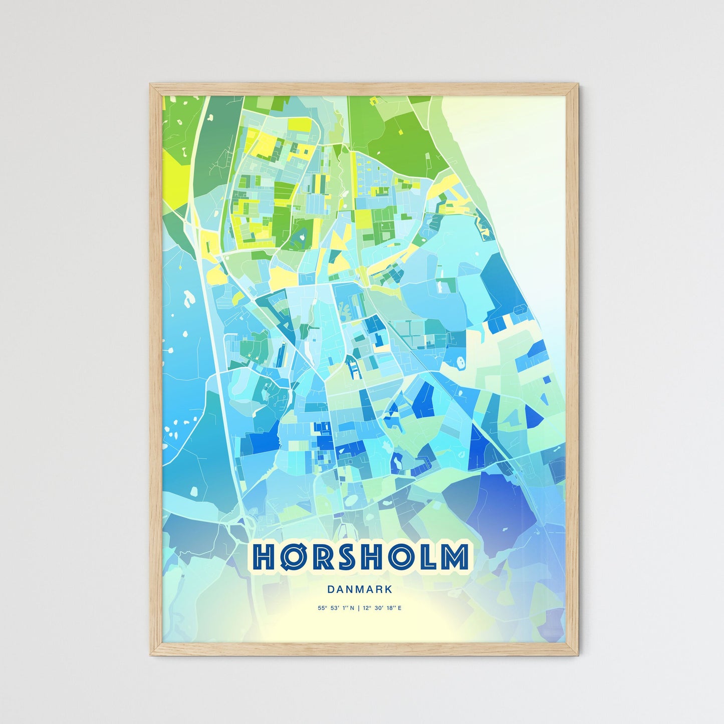 Colorful HØRSHOLM DENMARK Fine Art Map Cool Blue