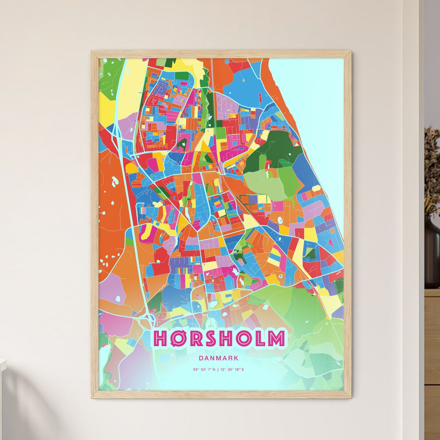Colorful HØRSHOLM DENMARK Fine Art Map Crazy Colors